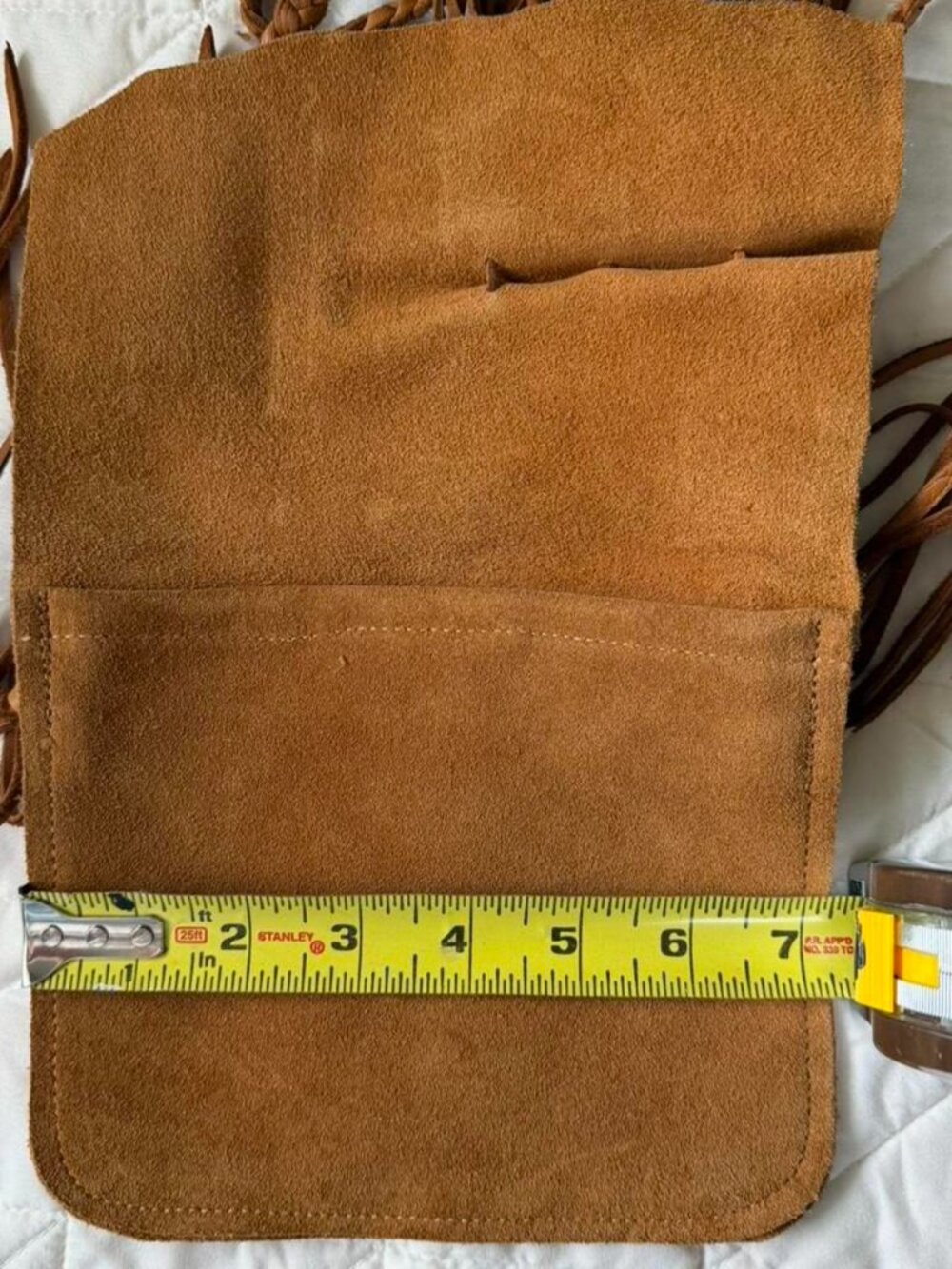 Brown Suede Fringe Crossbody Bag with Braided Strap - Picture 7 of 7
